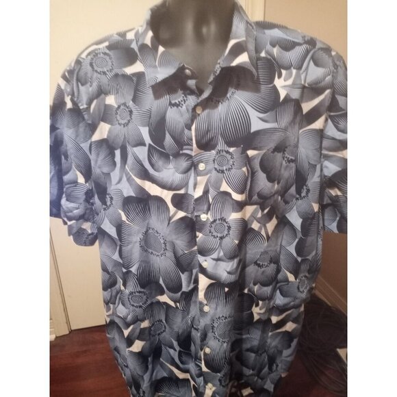 Perry Ellis Stretch Button Up Shirt Men’s Size 3X Navy Blue and Floral Pattern - Picture 1 of 12